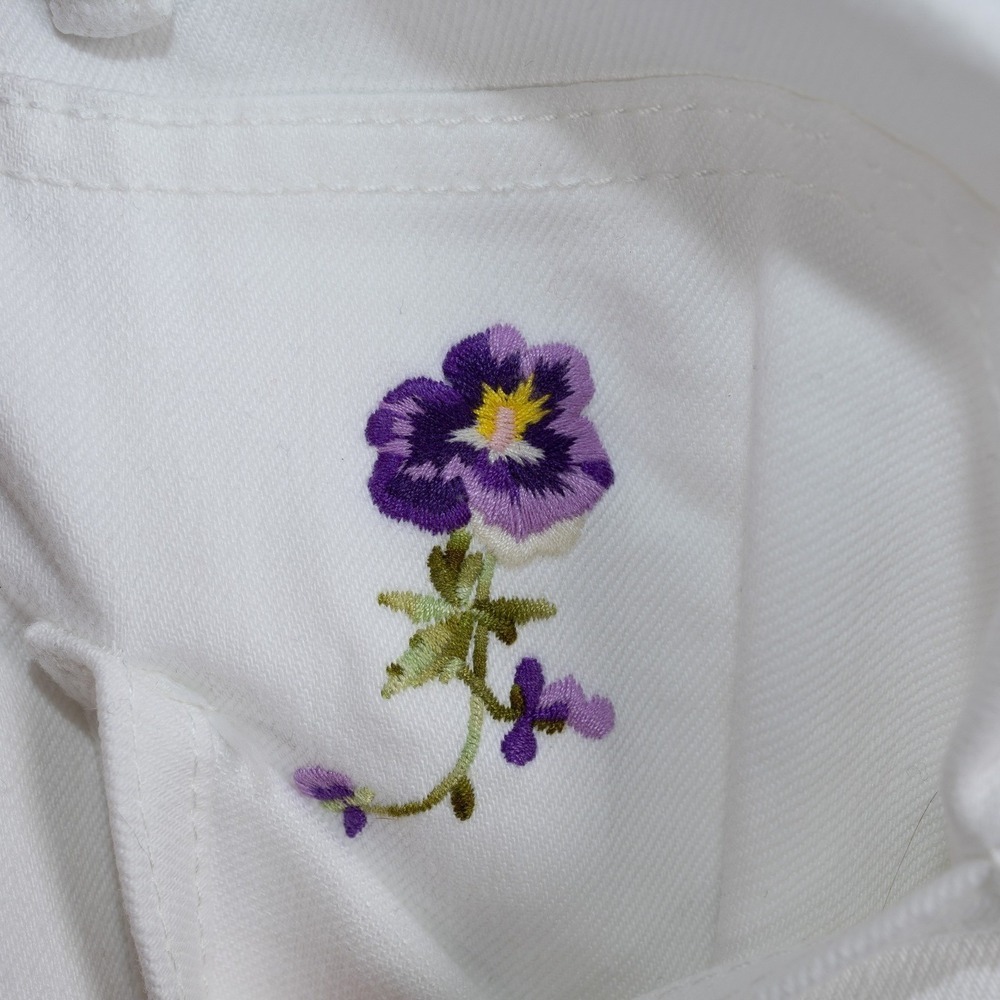 Tory Burch White High Rise Button Fly Embroidered Flower Cropped‎ Jeans Size 27 - Picture 4 of 16